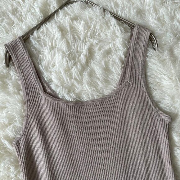 Gieal Sleeveless Rib Knit Flare Dress S Greige - Picture 5 of 7